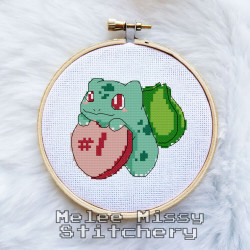 Photo of Happy Heart Bulbasaur cross stitch pattern