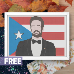 Photo of Lin Manuel Miranda cross stitch pattern